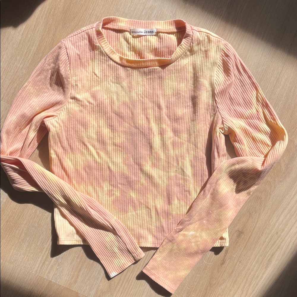 Reformation Pink and Yellow Ribbed Long Sleeve Tee